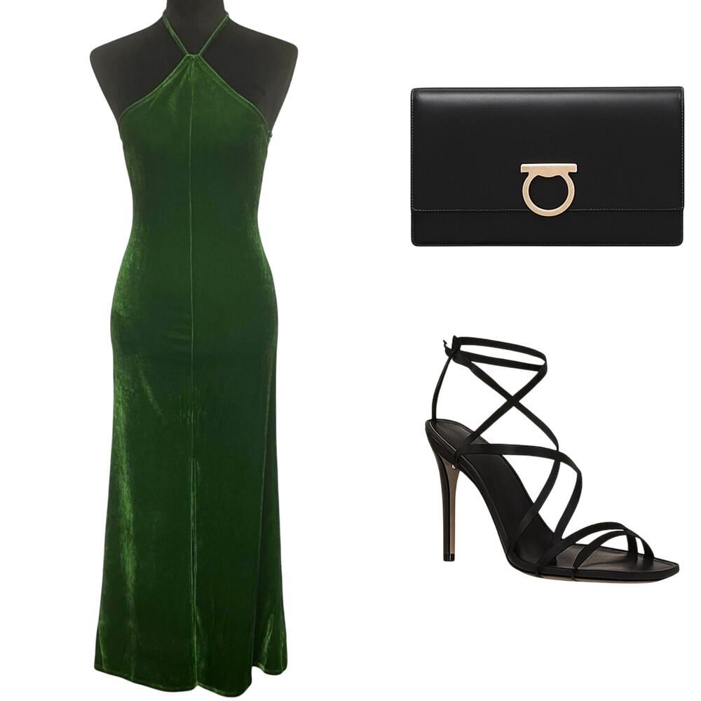 NWT - Reformation Nyla Green Velvet Halter Maxi Dress